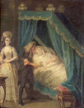 Bedside visit by the doctor (oil on canvas) 16th