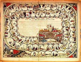 Snakes and ladders board based on the French Revolution, 1791 (coloured engraving) 19th