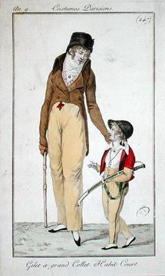 High necked waistcoat and short morning coat, from Costumes Parisiens, 1801 (coloured engraving) von French School, (19th century)