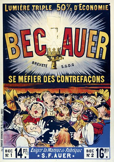 Poster advertising 'Becauer' petroleum lamps, printed by Charles Verneau von French School, (19th century)