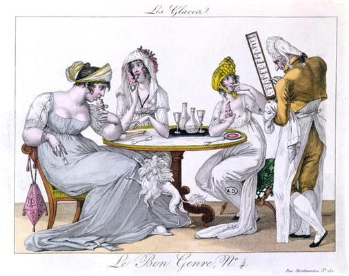 The Ice Cream, plat 4 from 'Le Bon Genre', Paris, 1827 (coloured engraving) von French School, (19th century)