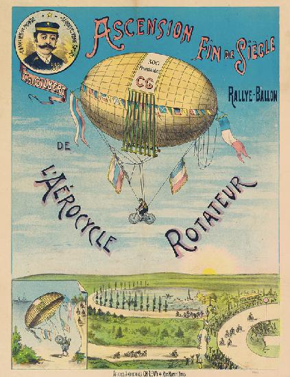 'L'Aerocycle Rotateur', advertising poster for the hot-air balloon bicycle c.1890