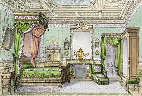 Bedroom in the Renaissance style (colour litho) 15th