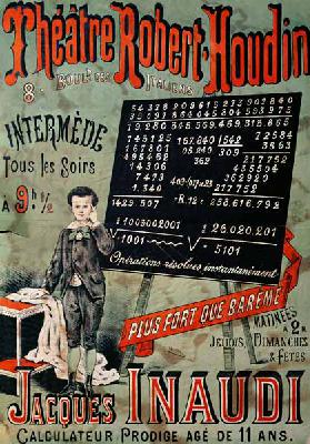 Poster advertising an appearance of Jacques Inaudi (1867-1939) at the Theatre Robert Houdin, Paris, 19th