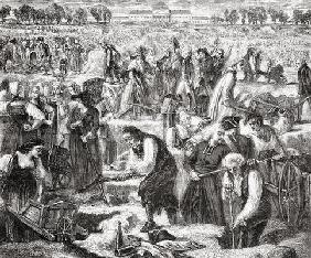 Labourers working in the Champ de Mars (litho) 19th