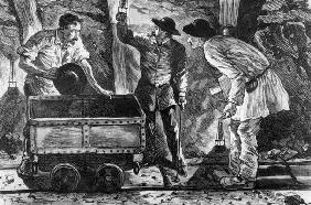 Scene in a coal mine, illustration from 'Germinal' by Emile Zola (1840-1902), 1886 (engraving) (b/w 18th