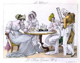 The Ice Cream, plat 4 from 'Le Bon Genre', Paris, 1827 (coloured engraving) 19th