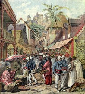 The Madagascar Expedition, French soldiers in a street in Tananarive, from 'Le Petit Journal', 27th 19th