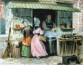 The merchant of 'oublies' in Paris, 1st half 19th century (colour litho) 18th