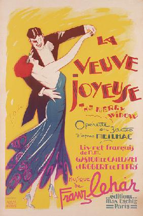 Poster advertising a production of the 'Merry Widow', by Franz Lehar , printed by Dola, Paris 1936
