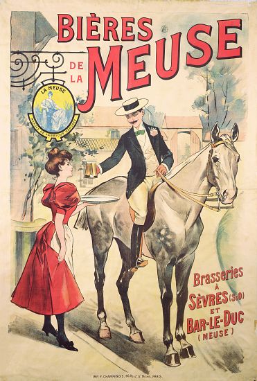 Poster advertising the Bieres de la Meuse at the Brasseries of Sevres and Bar-le-Duc von French School, (20th century)