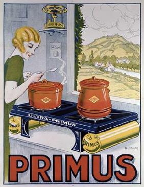 Poster advertising the Primus hob, printed by Dampenon & Elarue (colour litho)
