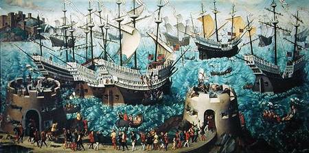 Embarkation of Henry VIII (1491-1547) on Board the Henry Grace a Dieu in 1520, copied from a paintin von Friedrich Bouterwek