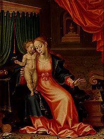 Madonna mit Kind in einer mit Blüten besäten Kammer