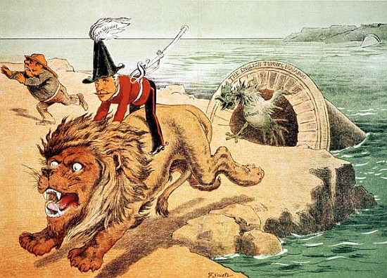 The Lion cannot face the corwing of the Cock'', The American view of the Channel Tunnel Scare, illus von Friedrich Graetz