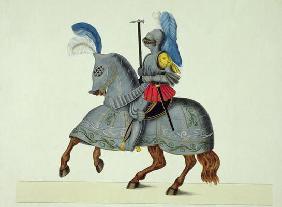 Knight and horse in armour, plate from 'A History of the Development and Customs of Chivalry', by Dr 19th