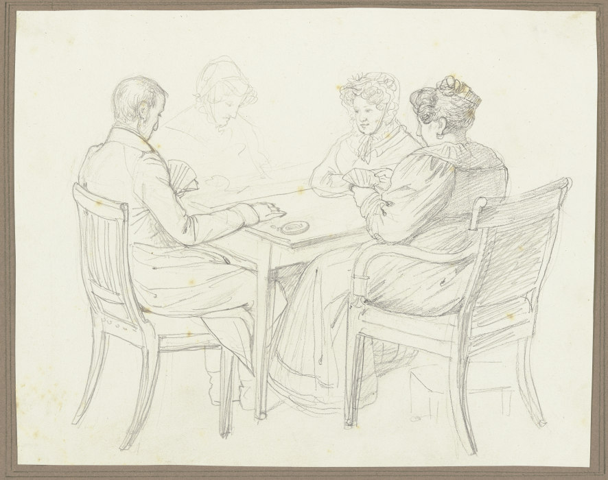 Ein Herr und drei Damen beim Kartenspiel von Friedrich Moosbrugger