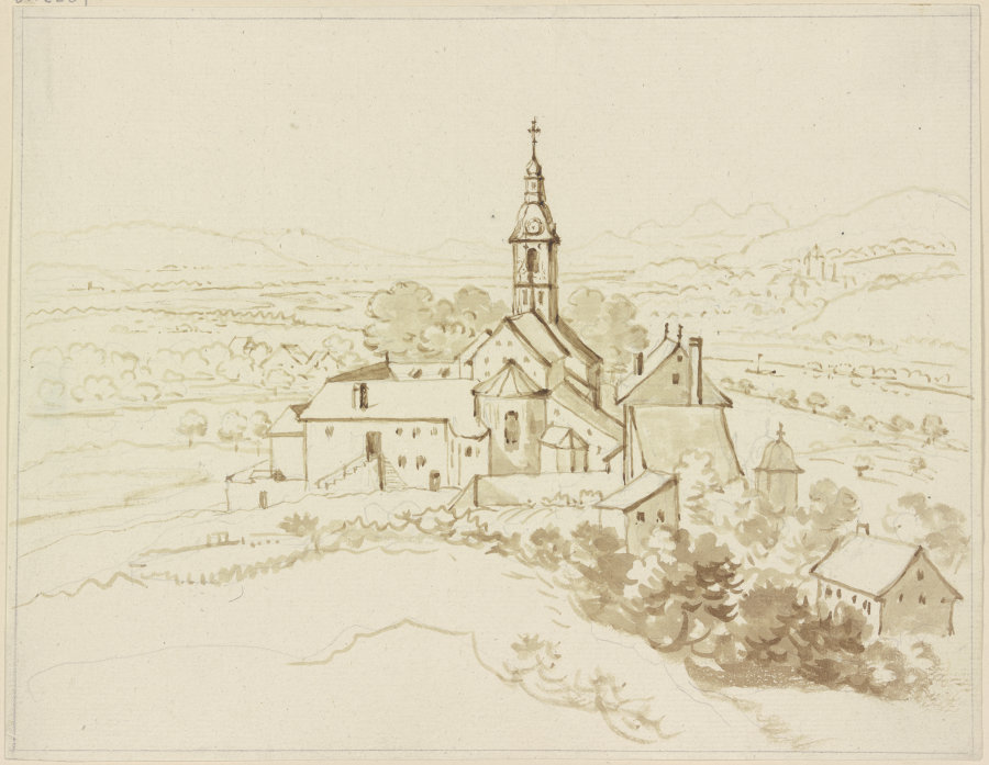 Blick auf eine Anhöhe mit der Stiftskirche Schönenwerd von Friedrich Wilhelm Hirt
