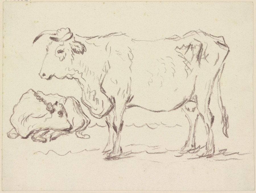 Stehende Kuh mit liegendem Kalb von Friedrich Wilhelm Hirt