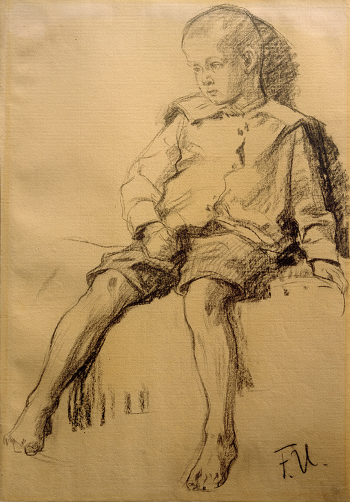 Sitzender Junge mit nackten Beinen von Fritz von Uhde