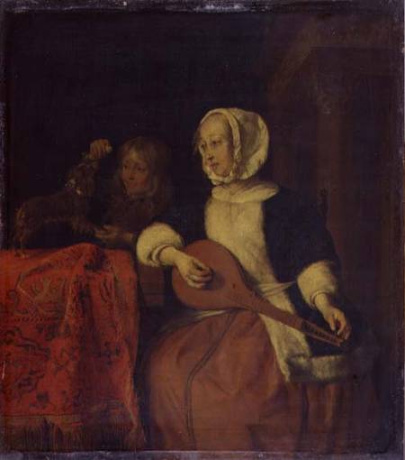 Woman Playing a Mandolin von Gabriel Metsu