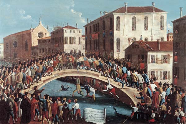 Battle with Sticks on the Ponte Santa Fosca, Venice von Gabriele Bella