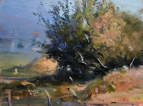 Apple Bush with Fence (oil on canvas)  von Gail  Schulman