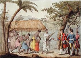 Captain Samuel Wallis (1728-1830) being received by Queen Oberea on the Island of Tahiti (colour lit 15th