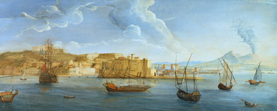 View of Naples with the Castel dell'Ovo and Vesuvius in the background von Gaspar Adriaens van Wittel
