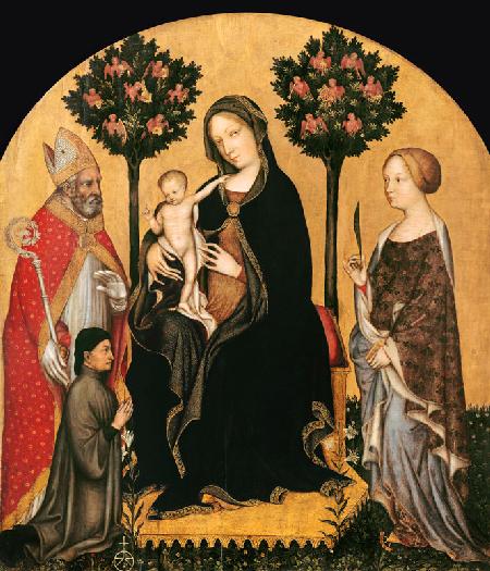 Thronende Maria mit dem Kinde, Heiligen und Stifter