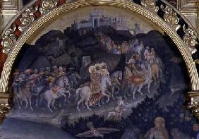The Adoration of the Magi, detail of procession in landscape 1423