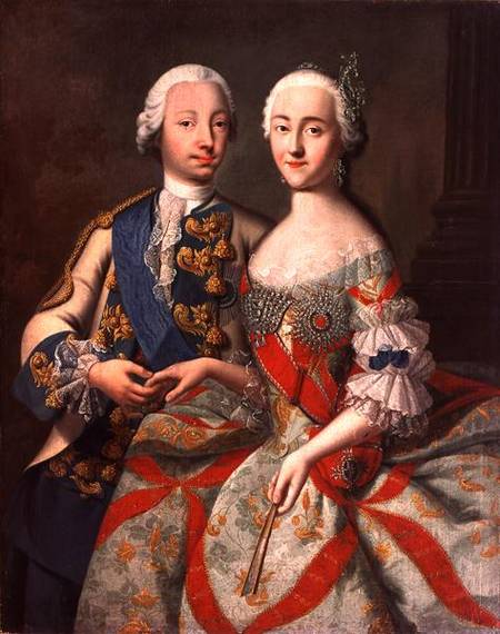 Portrait of Catherine the Great (1729-96) and Prince Petr Fedorovich (1728-62) von Georg Christoph Grooth