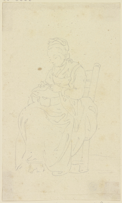 Auf einem Stuhl sitzende Frau mit einer Handarbeit von Georg Melchior Kraus