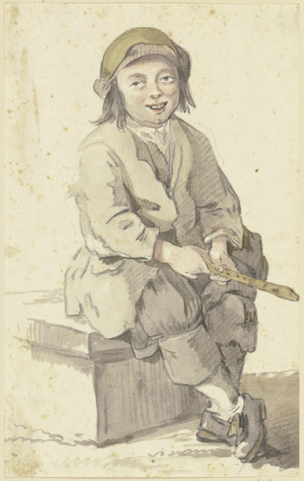 Sitzender Knabe, eine Klarinette in den Händen haltend von Georg Melchior Kraus