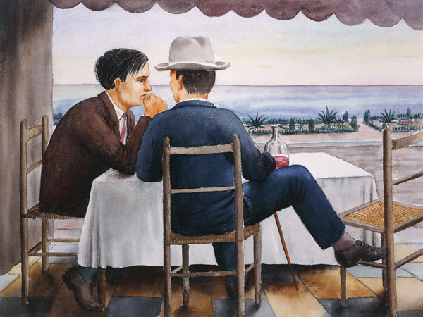 Auf der Terrasse (Selbstbildnis) von Georg Schrimpf