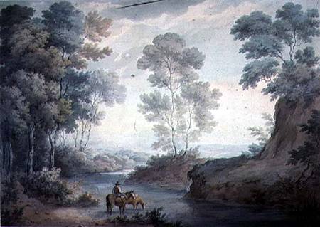 Landscape with River and Horses Watering von George Barret