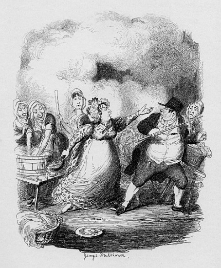 Mr Bumble degraded in the eyes of the paupers, from ''The Adventures of Oliver Twist'' Charles Dicke von George Cruikshank