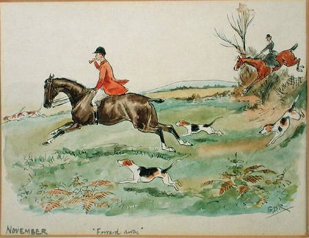 The Month of November: Hunting (pen & ink and w/c on paper) von George Derville Rowlandson