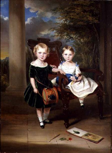 Portrait of two children called Herbert and Rose, 1844 at Poona, India von George Duncan Beechey