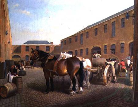 Loading the Drays at Whitbread Brewery, Chiswell Street, London von George Garrard