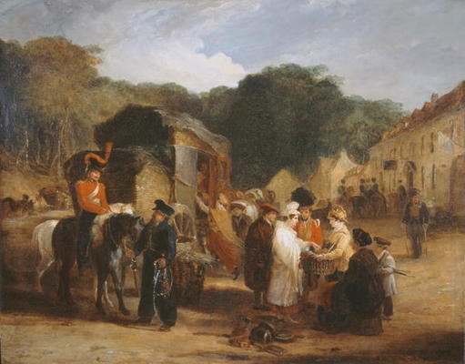 The Village of Waterloo, with travellers purchasing the relics that were found in the field of battl von George Jones