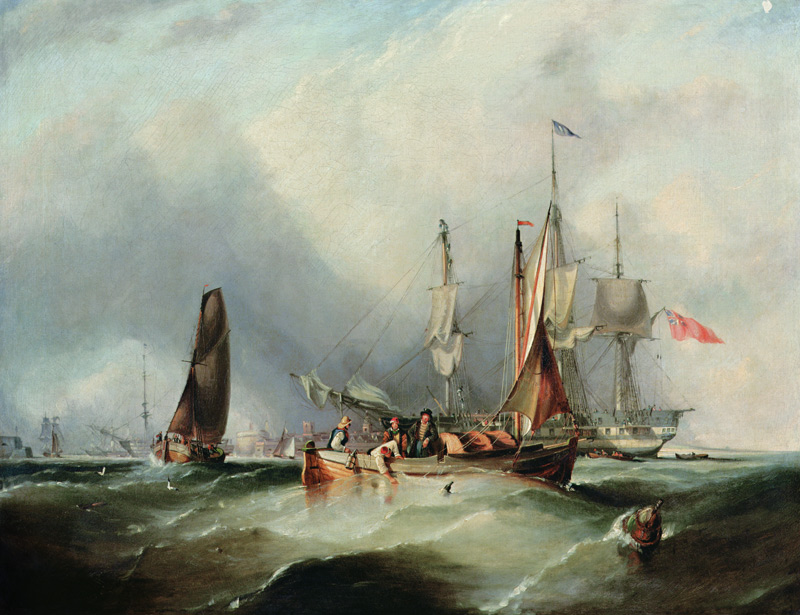 A Man-o'-War and Fishing Boats off Southsea von George the Elder Chambers