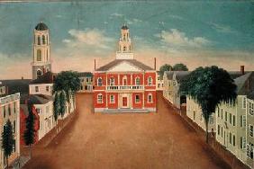 Fireboard depicting a View of Court House Square, Salem 1810-20