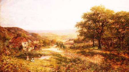 Landscape with Children by a Pond von George William Mote