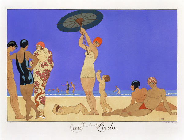 At the Lido, engraved by Henri Reidel, 1920 (litho) von Georges Barbier