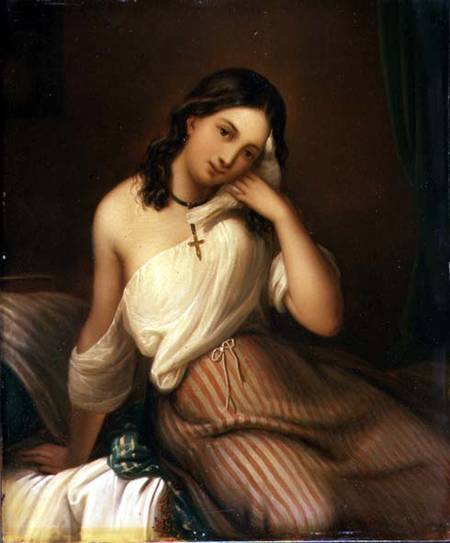 Portrait of a Girl holding a Dove von Georges Croegaert