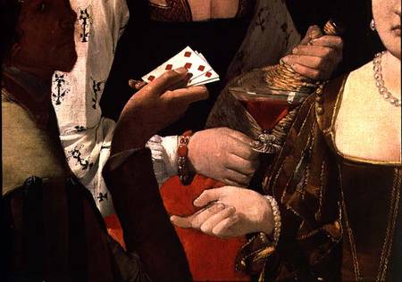 The Cheat with the Ace of Diamonds, detail of the players von Georges de La Tour