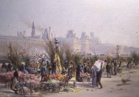 Flower Market by the Seine von Georges Fraipont