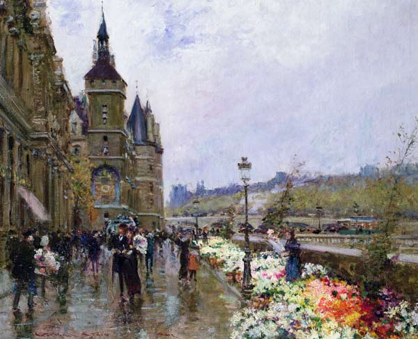 Flower Sellers by the Seine von Georges Stein