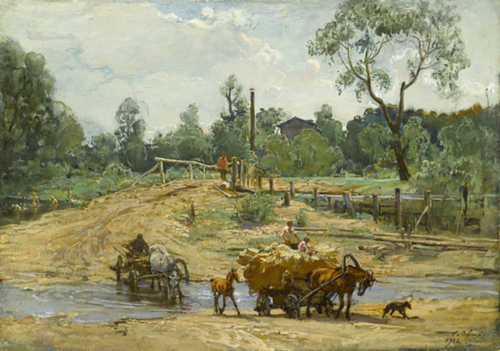 Karren, die einen Fluss fordern, 1922 von Georgiy Konstantinovich Savitsky